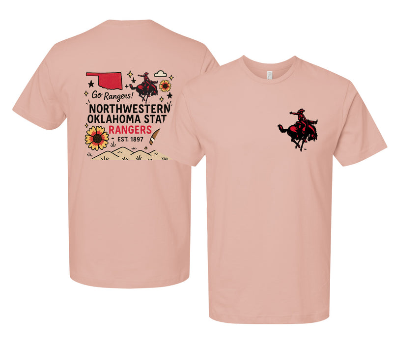 Northwestern Oklahoma State University Officially Licensed Unisex T-Shirt – Left Chest and Large Back Medley Design