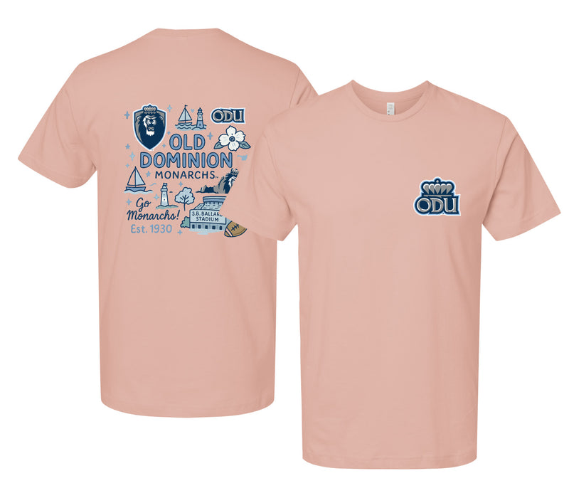 Old Dominion Monarchs Officially Licensed Unisex T-Shirt – Left Chest and Large Back Medley Design