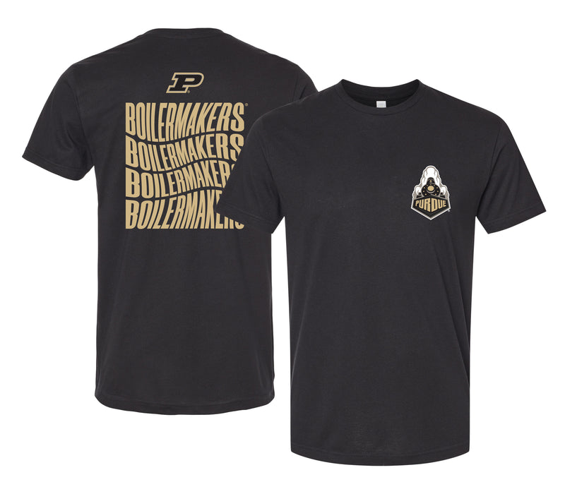 Purdue Boilermakers Officially Licensed Unisex Cotton T-Shirt – Left Chest and Large Back Ripple Design XS