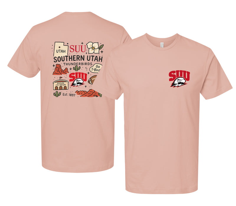 Southern Utah University Officially Licensed Unisex T-Shirt – Left Chest and Large Back Medley Design