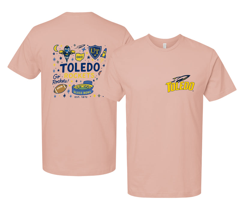 Toledo Rockets Officially Licensed Unisex T-Shirt – Left Chest and Large Back Medley Design