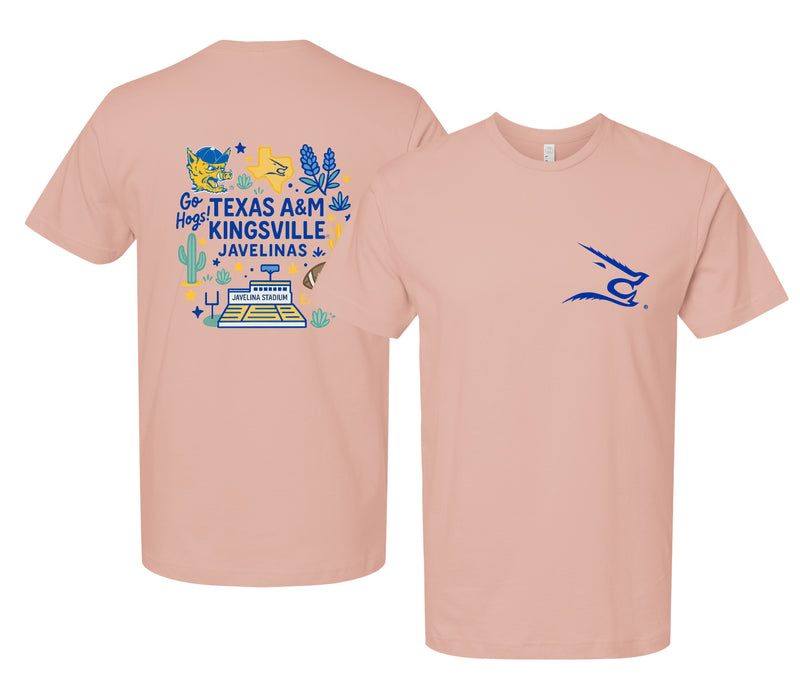 Texas A&M Kingsville Javelinas Officially Licensed Unisex T-Shirt – Left Chest and Large Back Medley Design