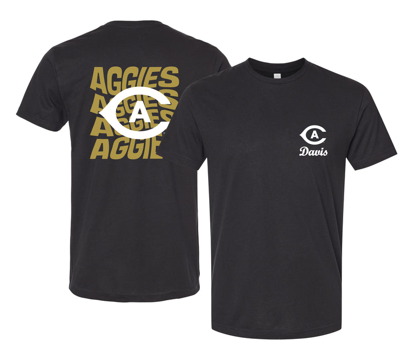 UC Davis Aggies Officially Licensed Unisex T-Shirt – Left Chest and Large Back Ripple Design