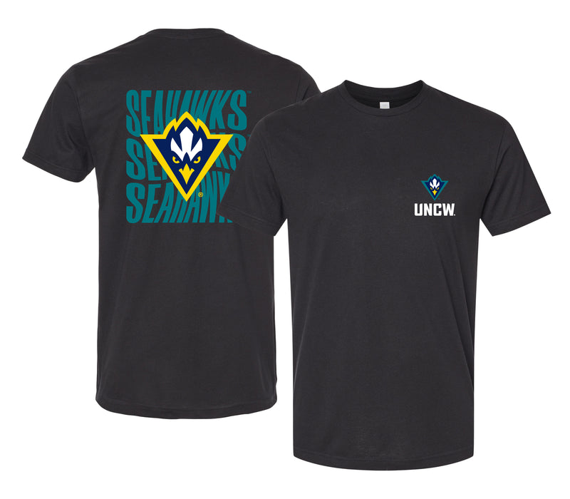 North Carolina Wilmington Seahawks Officially Licensed Unisex Cotton T-Shirt – Left Chest and Large Back Ripple Design XS