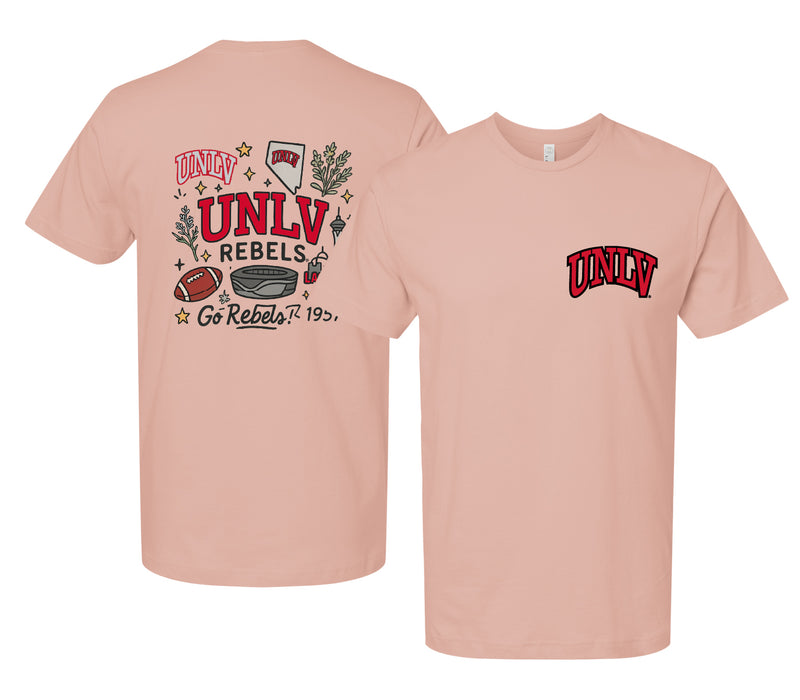 UNLV Rebels Officially Licensed Unisex T-Shirt – Left Chest and Large Back Medley Design