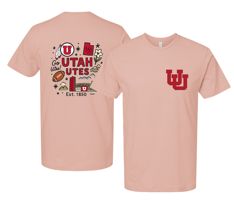 Utah Utes Officially Licensed Unisex T-Shirt – Left Chest and Large Back Medley Design