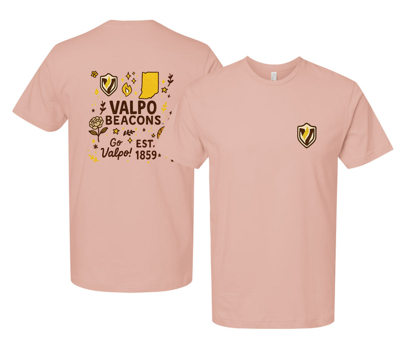 Valparaiso University Officially Licensed Unisex T-Shirt – Left Chest and Large Back Medley Design