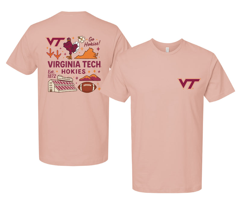 Virginia Tech Hokies Officially Licensed Unisex T-Shirt – Left Chest and Large Back Medley Design