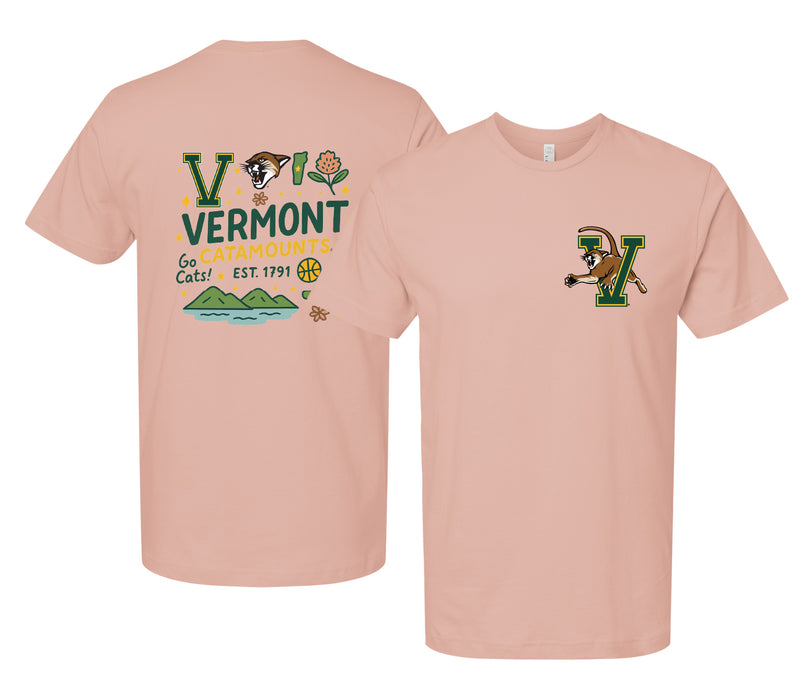 Vermont Catamounts Officially Licensed Unisex T-Shirt – Left Chest and Large Back Medley Design
