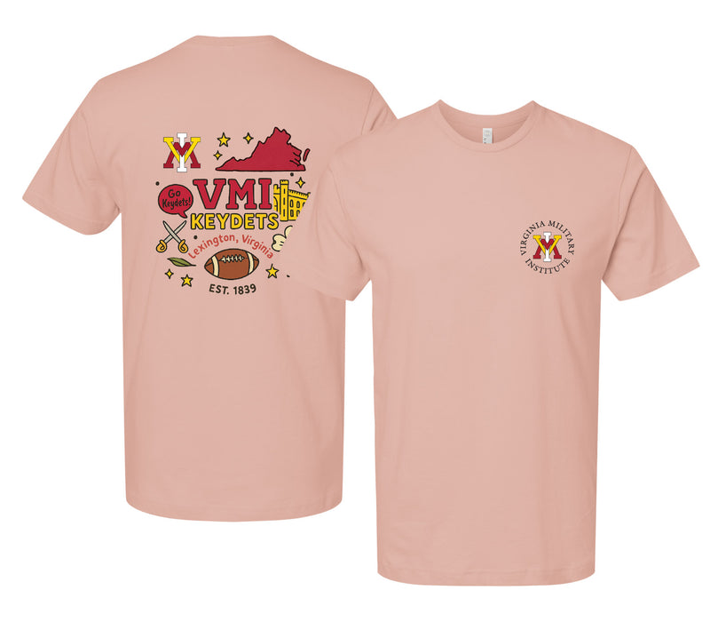 VMI Keydets Officially Licensed Unisex T-Shirt – Left Chest and Large Back Medley Design