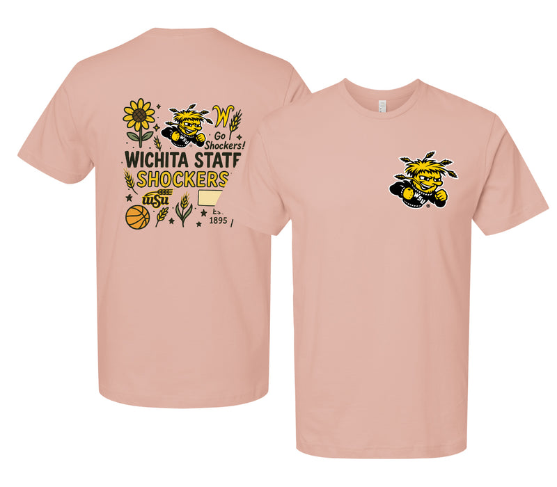 Wichita State Shockers Officially Licensed Unisex T-Shirt – Left Chest and Large Back Medley Design