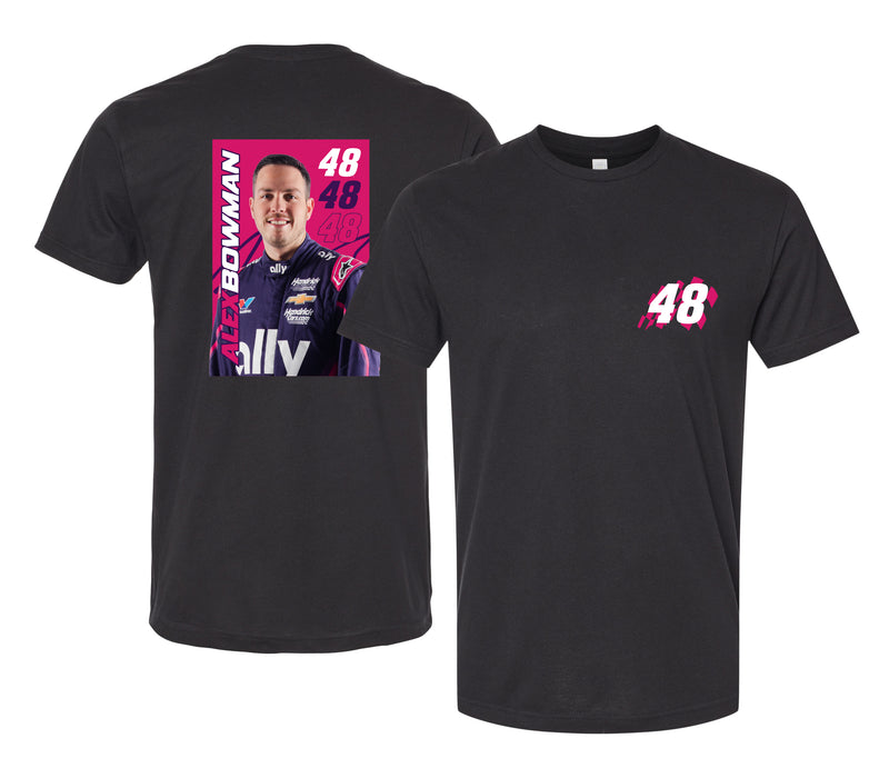 Alex Bowman #48 Nascar Offic. LIC. Unisex T-Shirt – Left Chest and Large Back Picture Design