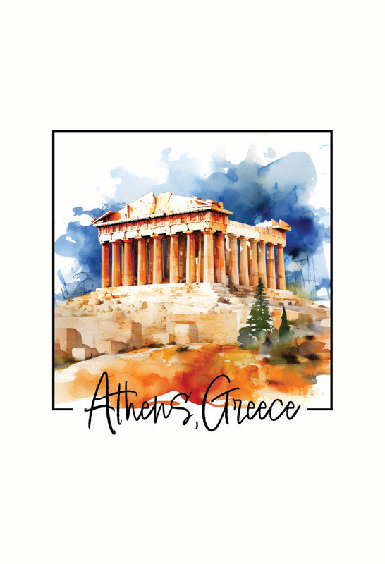 Athens Greece Watercolor Acropolis Design Souvenir Metal Sign 9 x 15 