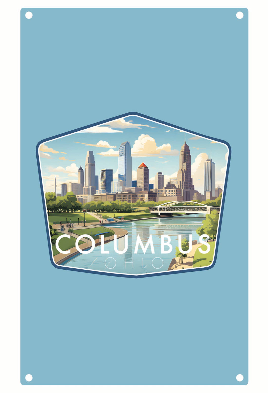 Columbus Ohio Daytime Cityscape Design Souvenir Metal Sign 9 x 15 