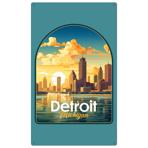 Detroit Michigan Design B Souvenir Metal Sign 9 x 15 