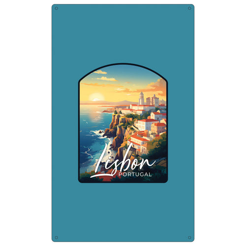 Lisbon Portugal Design B Souvenir Metal Sign 9 x 15