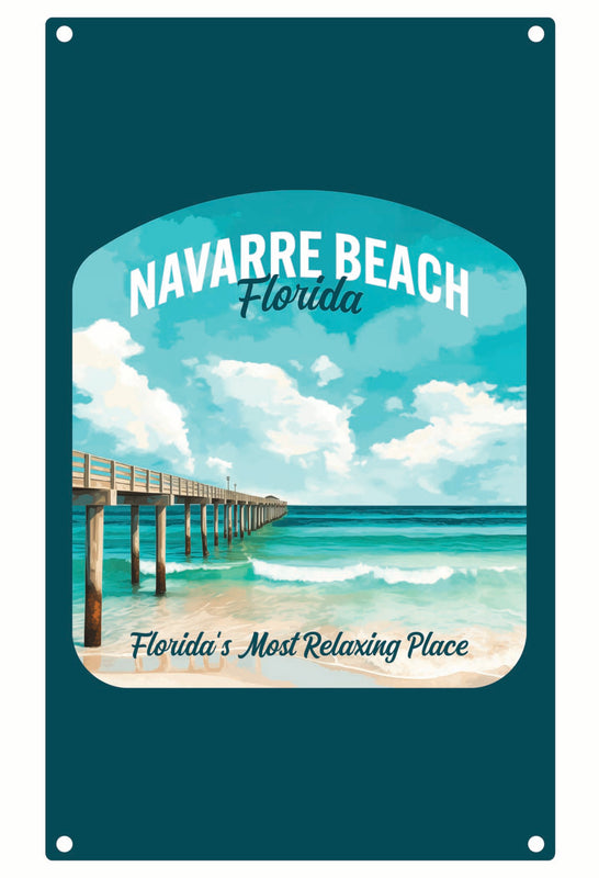Navarre Beach Florida Pier Painting Design Souvenir Metal Sign 9 x 15 