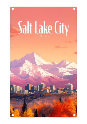 Salt Lake City Utah Design C Souvenir Metal Sign 9 x 15 