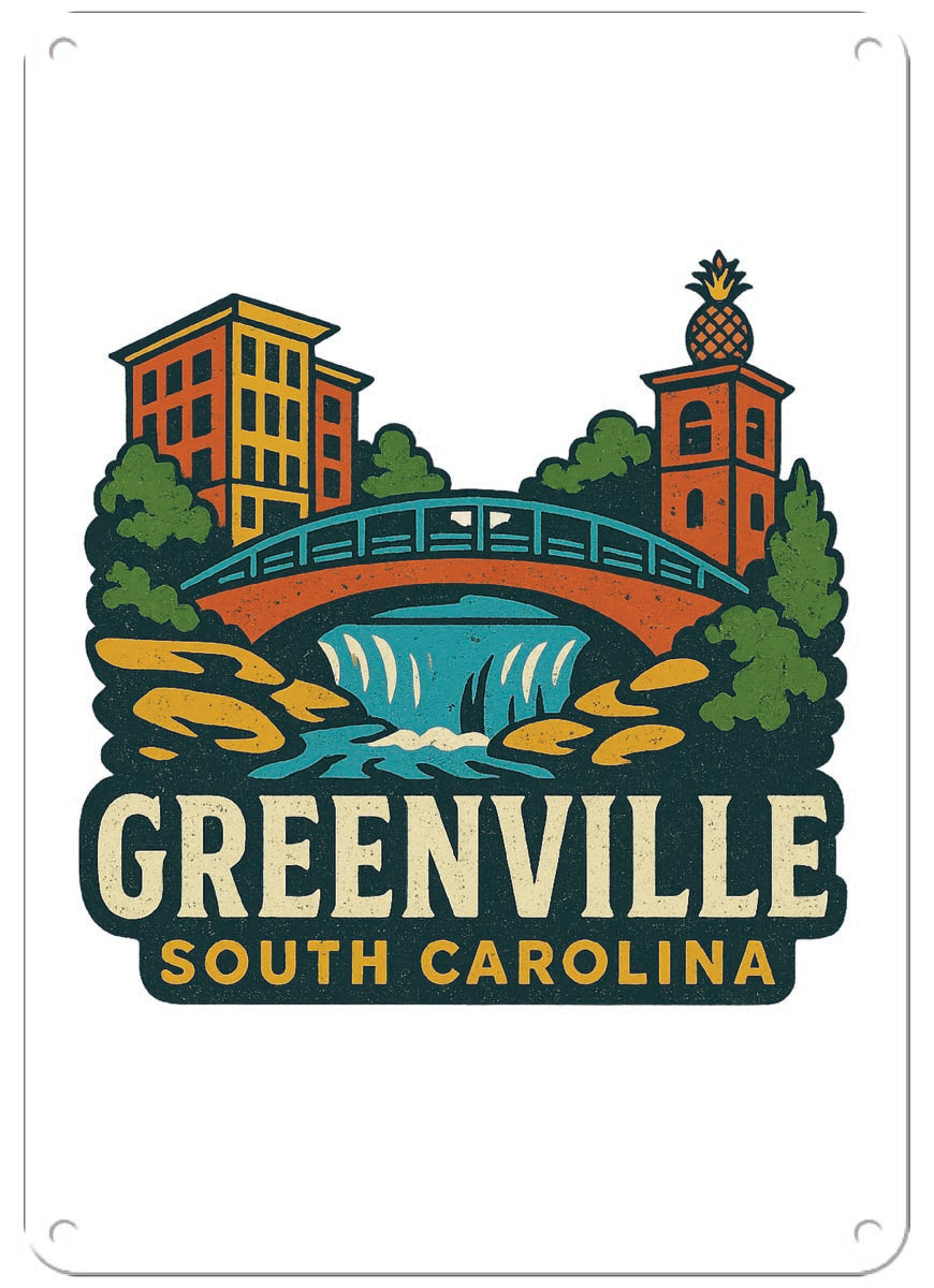 Greenville South Carolina Vintage Design Souvenir 7x10-Inch Wall Decor ...