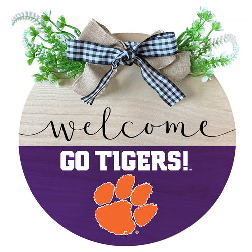 Clemson Tigers Wooden Wreath Welcome Sign Officially Licensed Collegiate Product 2-Pack