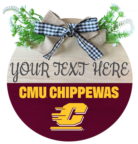 Central Michigan University Customizable Wooden Wreath Welcome Sign Officially Licensed Collegiate Product Single