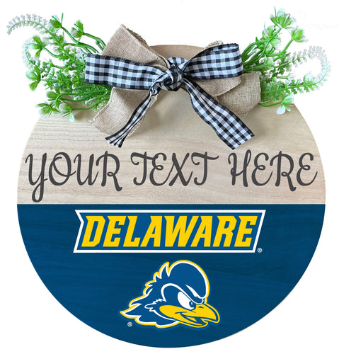 Delaware Blue Hens Customizable Wooden Wreath Welcome Sign Officially Licensed Collegiate Product Single
