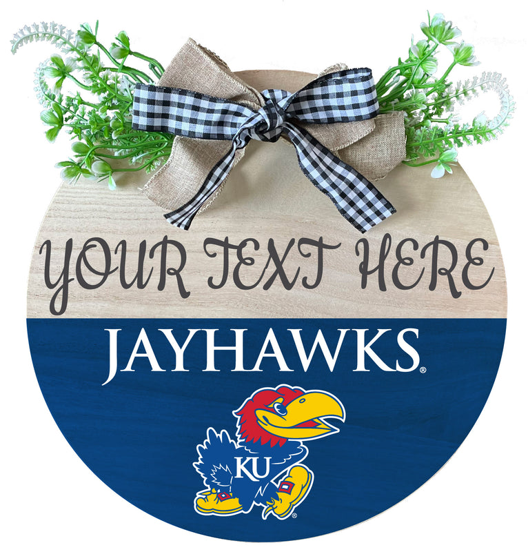 Kansas Jayhawks Customizable Wooden Wreath Welcome Sign Officially Licensed Collegiate Product Single