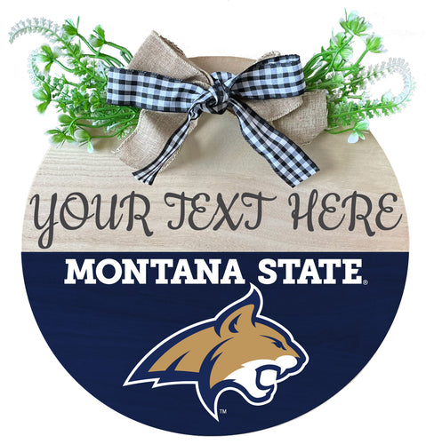 Montana State Bobcats Customizable Wooden Wreath Welcome Sign Officially Licensed Collegiate Product Single