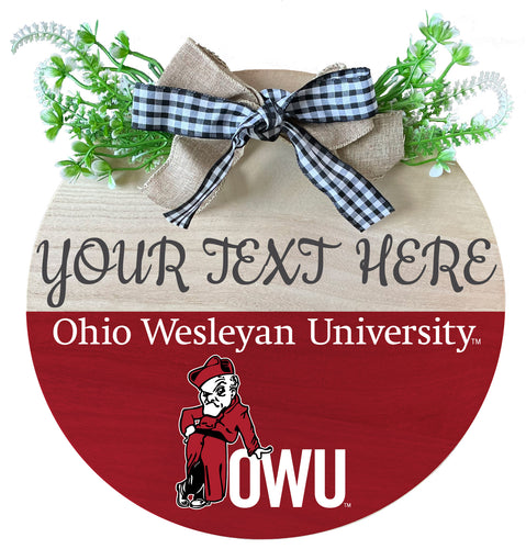 Ohio Wesleyan University Customizable Wooden Wreath Welcome Sign Officially Licensed Collegiate Product 2-Pack