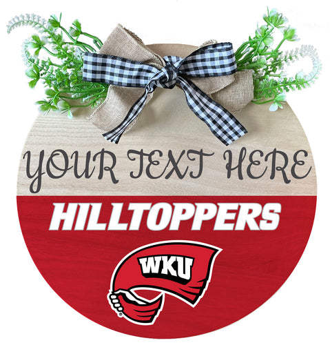 Western Kentucky Hilltoppers Customizable Wooden Wreath Welcome Sign Officially Licensed Collegiate Product Single