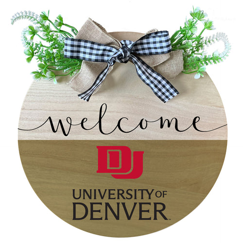 University of Denver Pioneers Wooden Wreath Welcome Sign Officially Licensed Collegiate Product Single