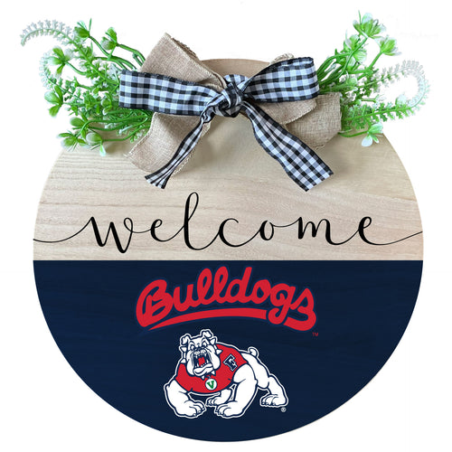 Fresno State Bulldogs Wooden Wreath Welcome Sign Officially Licensed Collegiate Product 2-Pack
