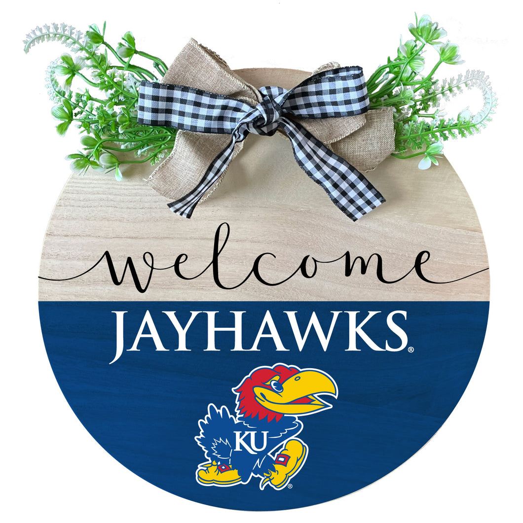 Kansas Jayhawks Wooden Wreath Welcome Sign Officially Licensed Collegiate Product Single