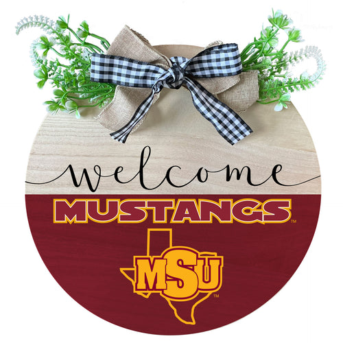 Midwestern State University Mustangs Wooden Wreath Welcome Sign Officially Licensed Collegiate Product 2-Pack