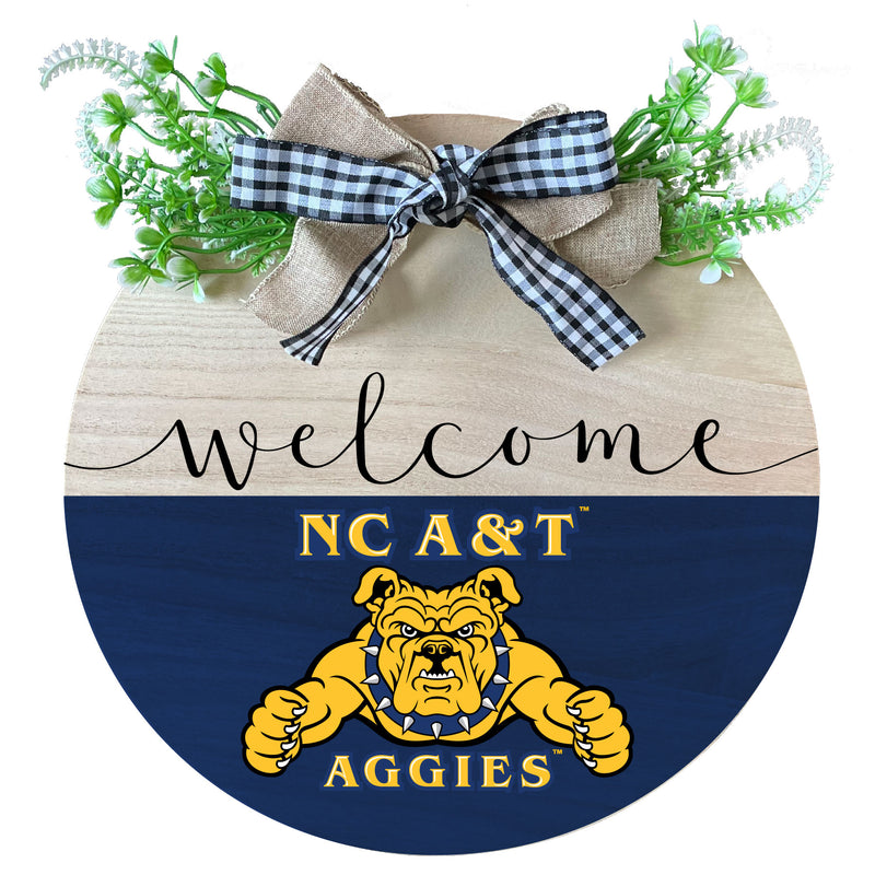 North Carolina A&T State Aggies Wooden Wreath Welcome Sign Officially Licensed Collegiate Product 2-Pack