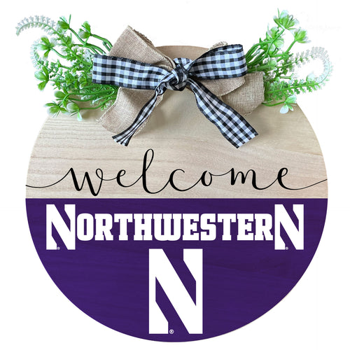 Northwestern University Wildcats Wooden Wreath Welcome Sign Officially Licensed Collegiate Product 2
