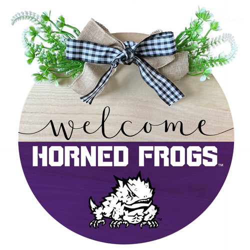 Texas Christian University Wooden Wreath Welcome Sign Officially Licensed Collegiate Product Single