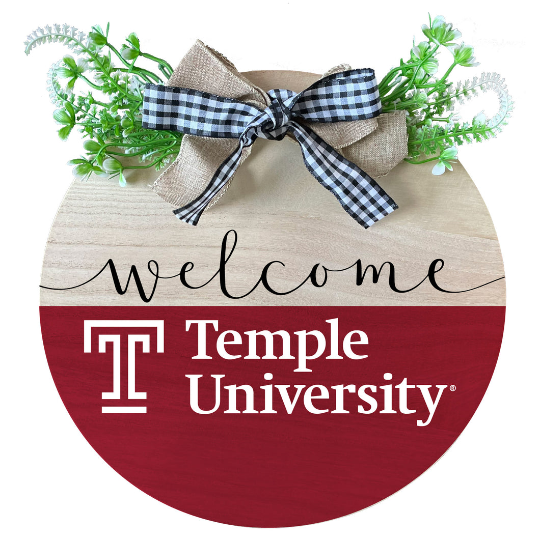 Temple University Wooden Wreath Welcome Sign Officially Licensed Collegiate Product 2-Pack