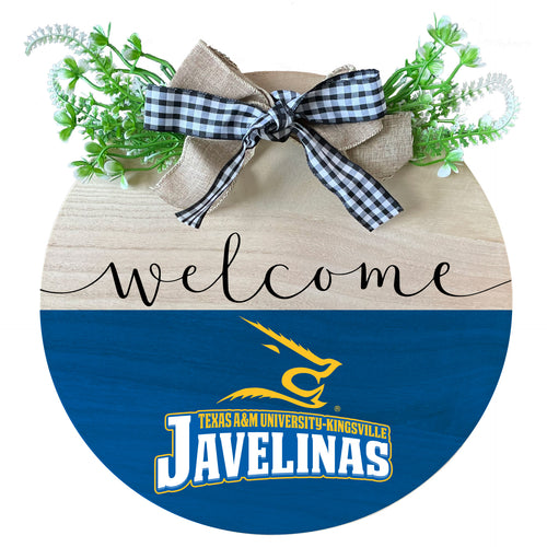 Texas A&M Kingsville Javelinas Wooden Wreath Welcome Sign Officially Licensed Collegiate Product Single