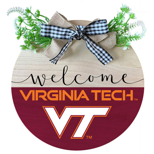 Virginia Tech Hokies Wooden Wreath Welcome Sign Officially Licensed Collegiate Product Single