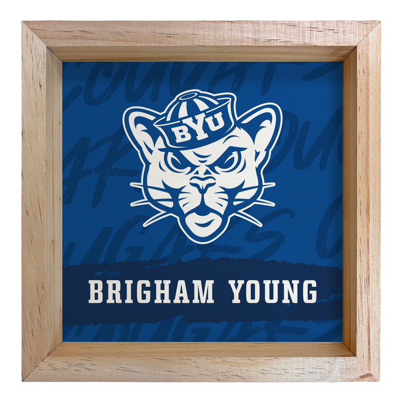Brigham Young Cougars Officially Licensed 8.75"x 8.75" Wood Sign with frame Logo