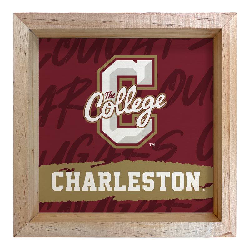 College of Charleston Officially Licensed 8.75"x 8.75" Wood Sign with frame Logo