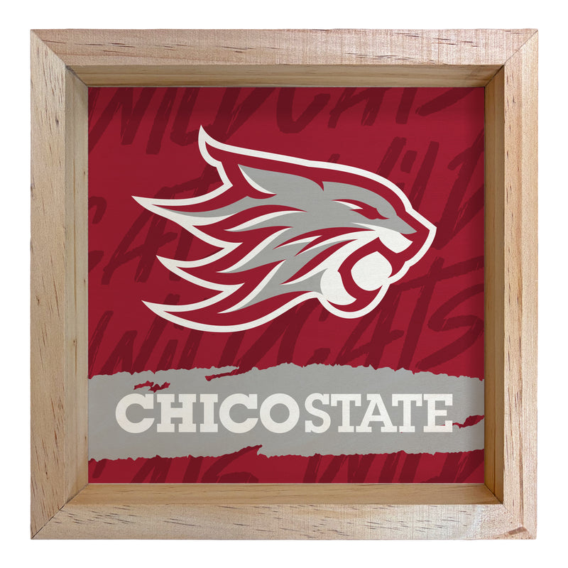 California State University, Chico Officially Licensed 8.75"x 8.75" Wood Sign with frame Logo