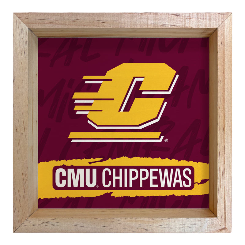 Central Michigan University Officially Licensed 8.75"x 8.75" Wood Sign with frame Logo