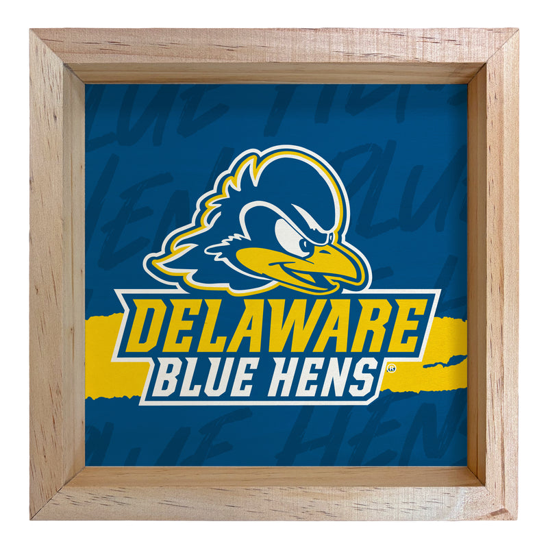 Delaware Blue Hens Officially Licensed 8.75"x 8.75" Wood Sign with frame Logo