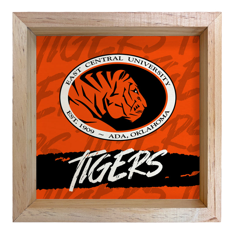 East Central University Tigers Officially Licensed 8.75"x 8.75" Wood Sign with frame Logo