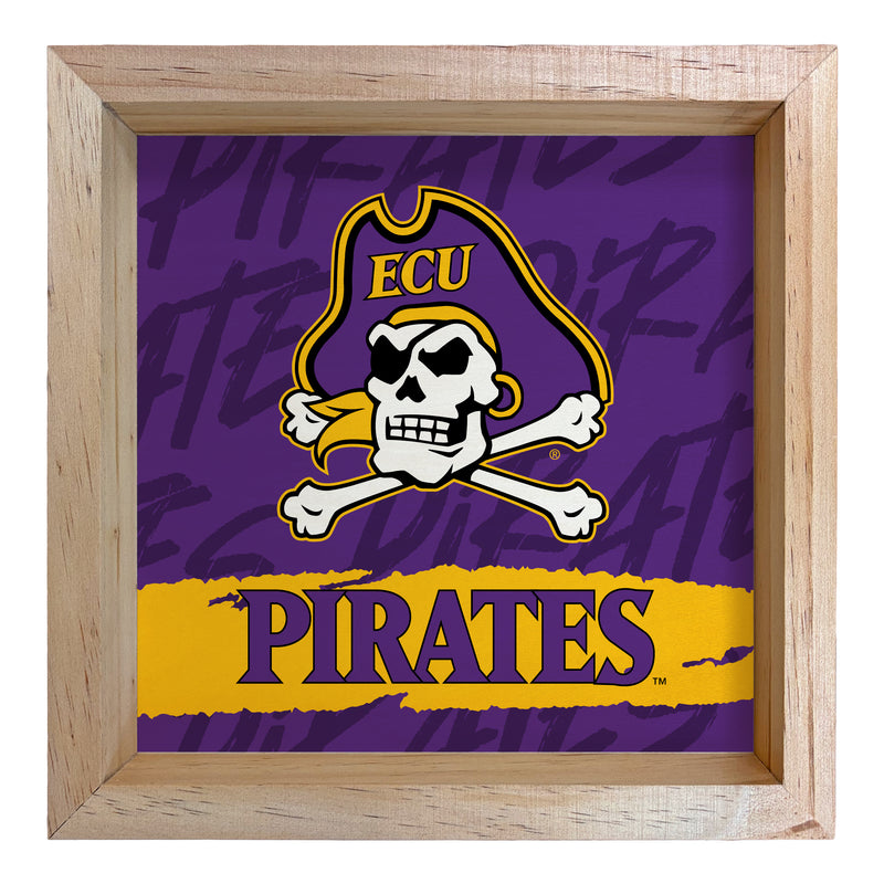 East Carolina Pirates Officially Licensed 8.75"x 8.75" Wood Sign with frame Logo