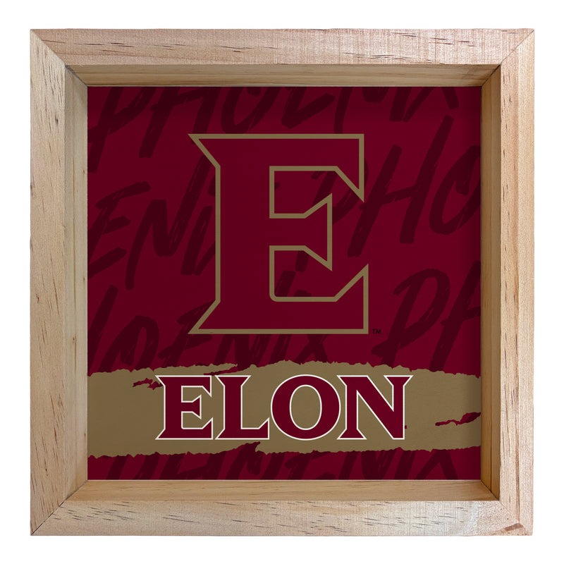 Elon University Officially Licensed 8.75"x 8.75" Wood Sign with frame Logo