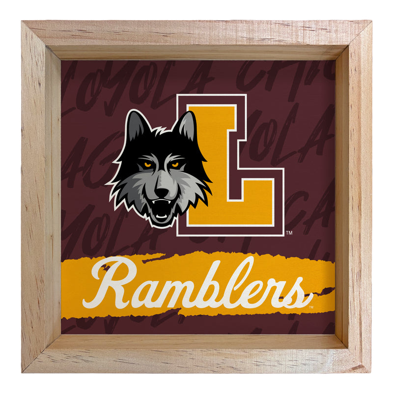 Loyola University Ramblers Officially Licensed 8.75"x 8.75" Wood Sign with frame Logo