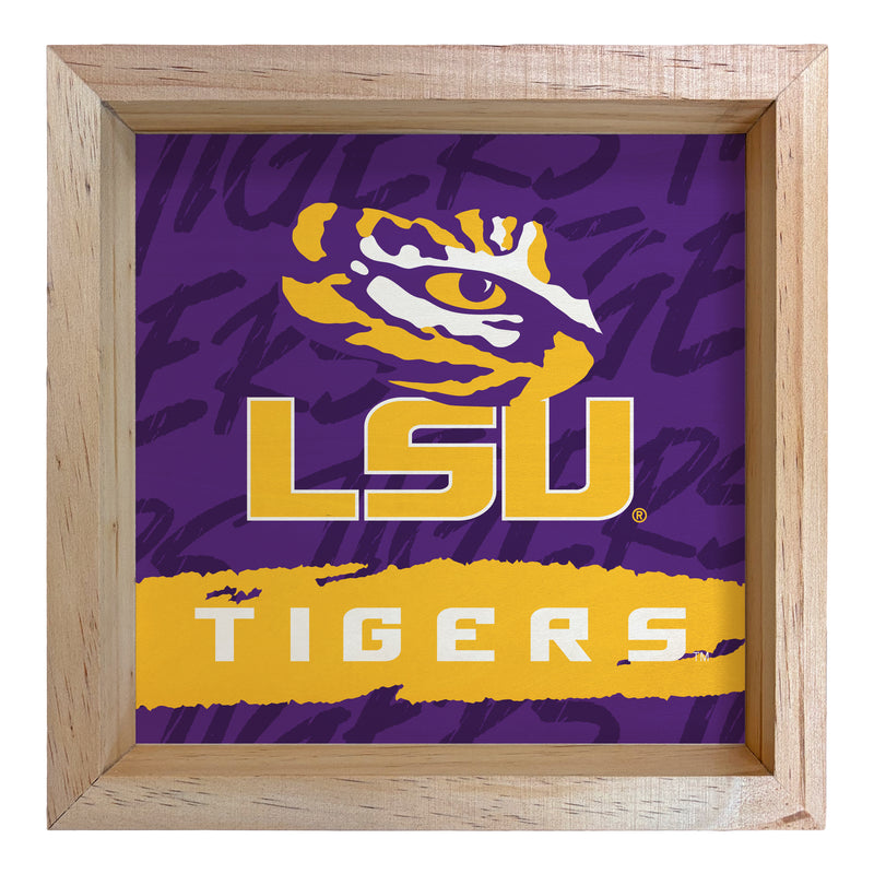 LSU Tigers Officially Licensed 8.75"x 8.75" Wood Sign with frame Logo